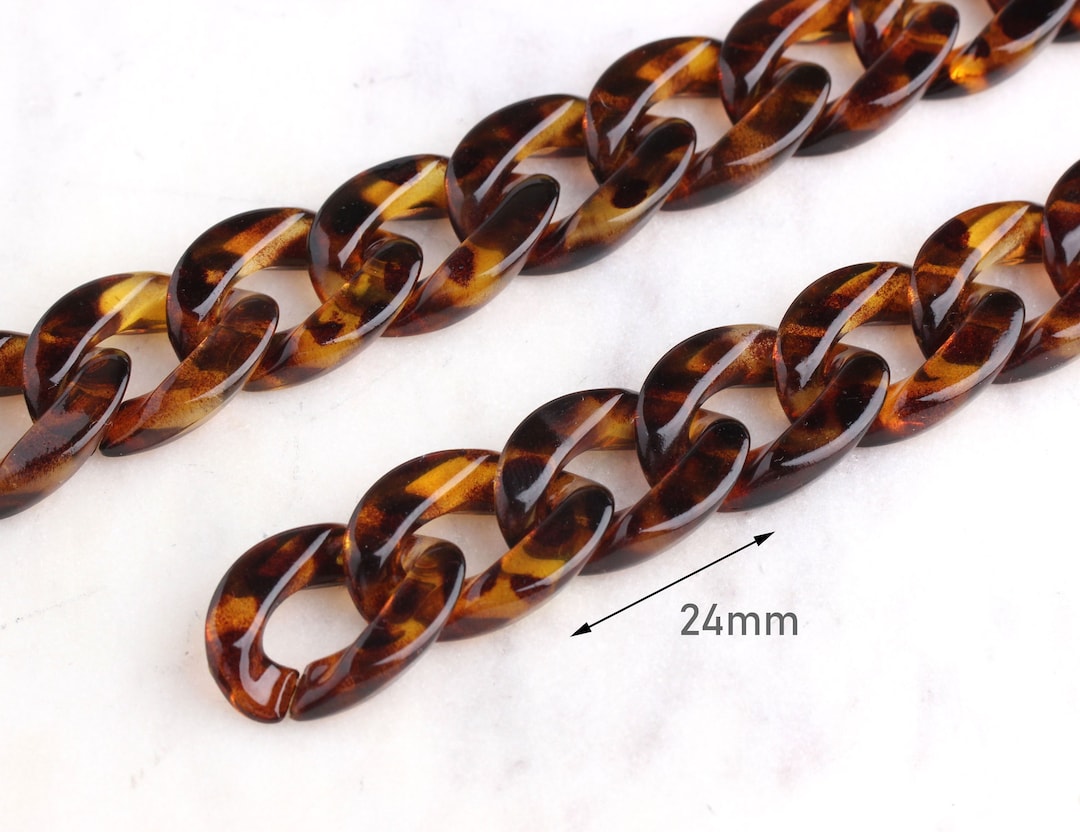 1ft Tortoiseshell Chain, 24x17mm Acrylic Chain Links Open, Brown