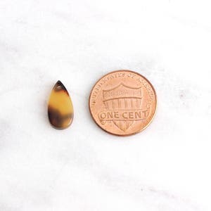 May include: A small, teardrop-shaped pendant made of brown and tan tortoiseshell material. The pendant is about the size of a US penny.