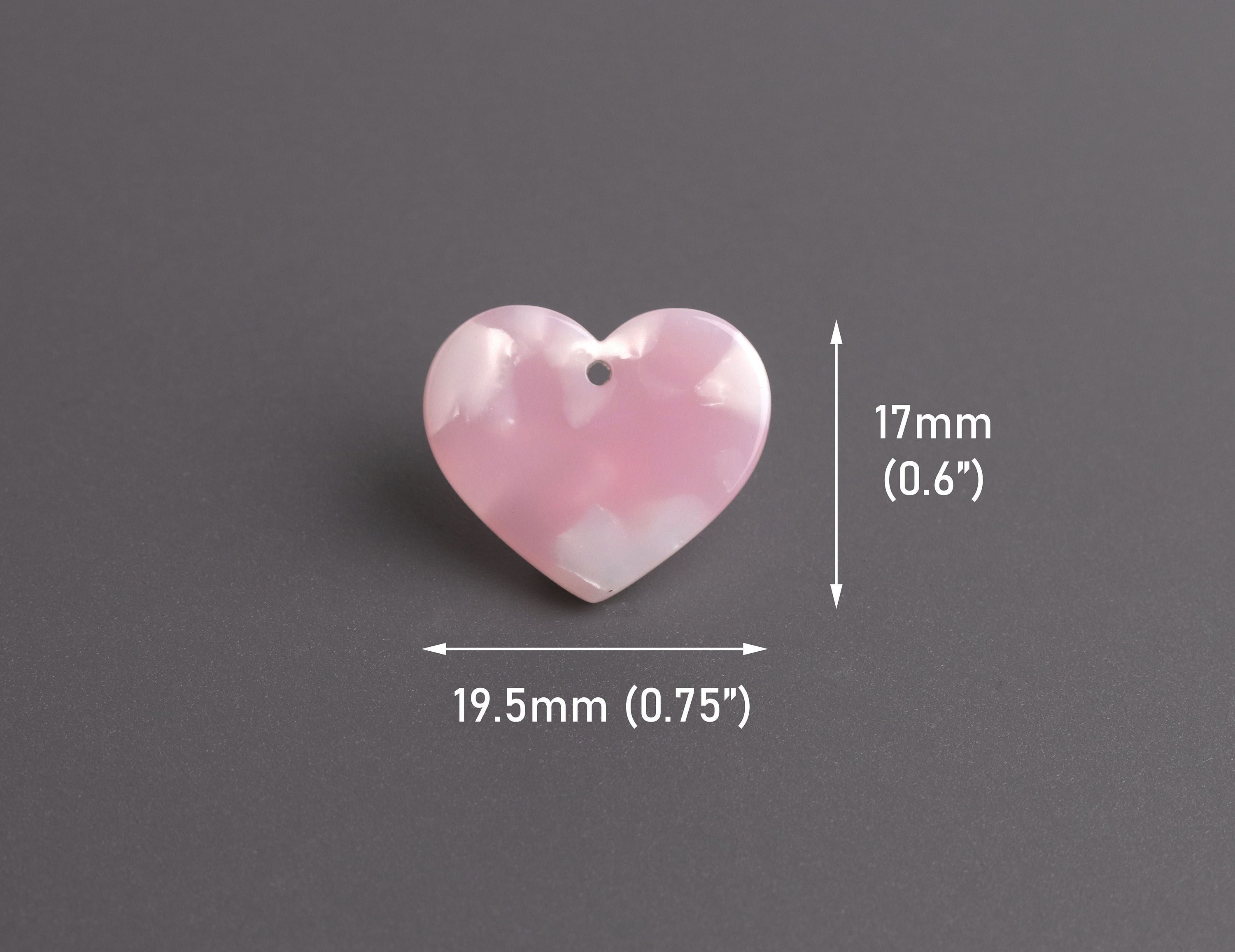 4 Small Heart Charms in Pink Pearl, 19.5 X 17mm, Plastic Acetate