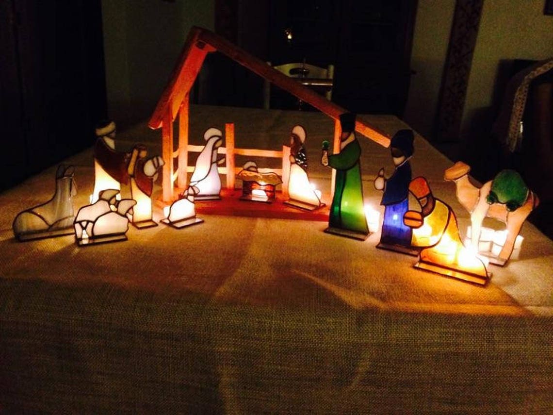 Stained Glass Nativity Set Stained Glass Christmas Nativity Etsy