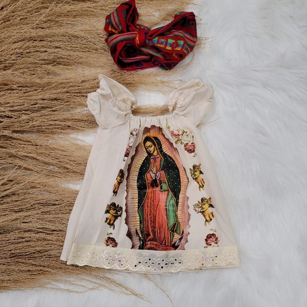 Tenue Virgencita || Robe Virgen Maria || Combinaison Virgen de Guadalupe|| Robe Dame de Guadalupe|| Ensemble mexicain pour fille|| Vierge Marie