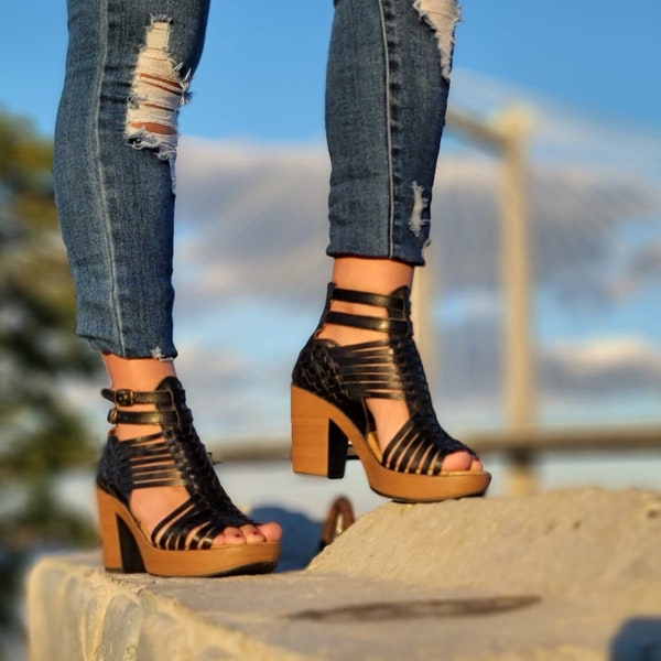 Emerita Ankle strap heels// // Mexican wedges//High heel huarache//Mexican huarache//Mexican wedge sandal//Mexican heels