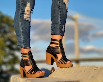 Emerita Ankle strap heels// // Mexican wedges//High heel huarache//Mexican huarache//Mexican wedge sandal//Mexican heels