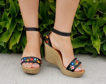 Darlene Mexican Wedges//high Heel Huarache//mexican Huarache