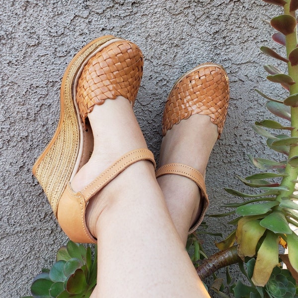 Elena Mexican wedges//High heel huarache//Mexican huarache//Mexican wedge sandal//Mexican heels//Huarache mexicano//Mexican sandal, leather