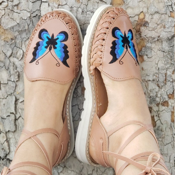 Morpho butterfly Mexican huarache sandals//Huarache mexicano//Mexican sandal//Mexican huarache//Mexican shoes//Leather sandals