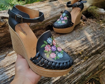 FINAL SALE Karla Mexican wedges/High heel huarache sandal//Mexican huarache//Mexican wedge sandal//Mexican heels//Huarache mexicano