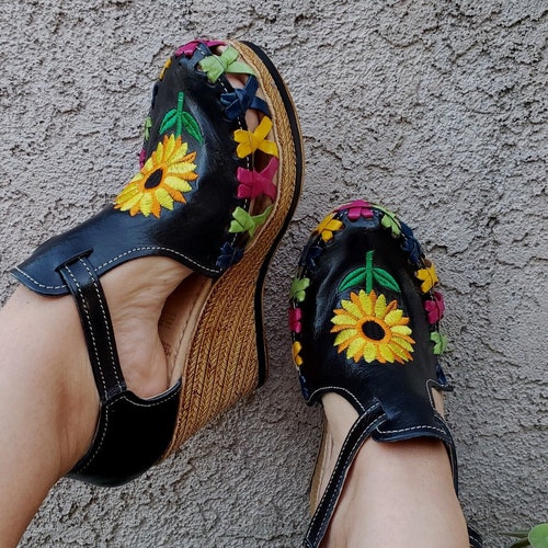 Nelly Mexican Wedges/high Heel Huarache Sandal//mexican - Etsy
