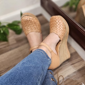 Elena tan Mexican wedges//High heel huarache//Mexican huarache//Mexican wedge sandal//Mexican heels//Huarache mexicano//Mexican sandal