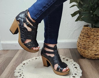 Cuñas mexicanas Emily // Huarache de tacón alto // Huarache mexicano // Sandalia de cuña mexicana // Tacones mexicanos // Huarache mexicano // Sandalia mexicana
