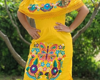 Vestido Mariposa||vestido bordado //Vestido cinco de mayo/Vestido mexicano/Vestido Fiesta Mexicana/Vestido artesanal mexicano||Vestido mexicano feminino