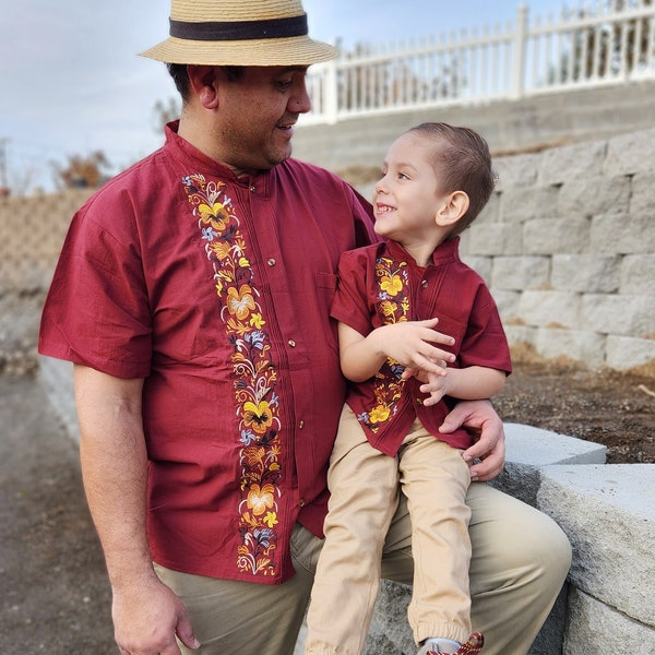 Mi pueblito guayabera|| Dad and son matching guayabera|| Mexican guayabera|| Dad and son outfit, Mexican dress shirt||Mexican wedding shirt