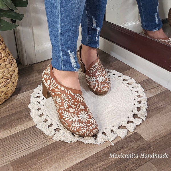 Stella low heel||embroidered Mexican wedges/Mexican huarache||Mexican heels//Huarache mexicano||Mexican sandal||huarache