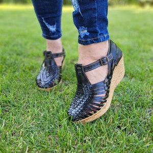 Hortensia schwarz Mexikanische Keile/Mexikanische Sandale//Mexikanische Keilsandale//Mexikanische Sandale//Huarache Mexicano//Mexikanische Sandale//Damen High Heels