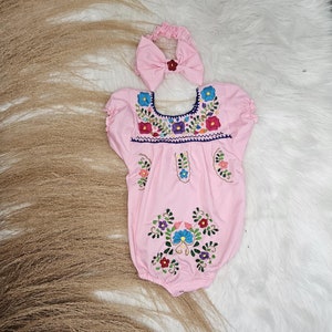 Embroidered Mexican Baby Bodysuit with Bow: Fiesta Outfit