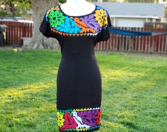 Handmade Oaxaca Dress: Tenango Embroidered Mexican Otomi Dress, final sale