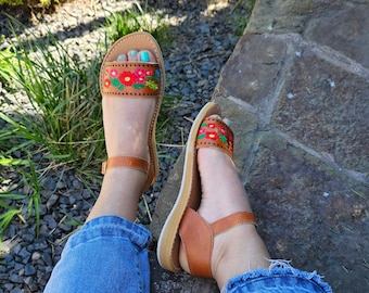 Sayula huarache mexicano||Mexikanische Huarache||Damen-Huarache-Sandalen||Mexikanische Schuhe||Sommer-Sandalen||Open-Toe-Huarache||bestickte Sandale