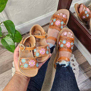Handmade Leather Baby Huarache Sandals: Floral Mexican Sandals