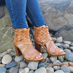 Aruba Leather Huarache Sandals: Mexican Wedges, High Heel