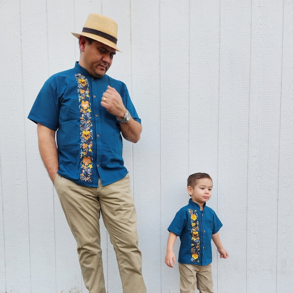 Mi pueblito guayabera|| Dad and son matching guayabera|| Mexican guayabera|| Dad and son outfit, Mexican dress shirt||Mexican wedding shirt