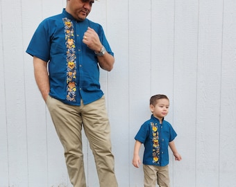 Mi pueblito guayabera|| Dad and son matching guayabera|| Mexican guayabera|| Dad and son outfit, Mexican dress shirt||Mexican wedding shirt