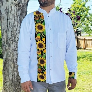 Sunflower long sleeve guayabera||Mexican guayabera|| Dress shirt for men||Mexican shirt|| Guayabera mexicana||Gift for him|| Wedding shirt||