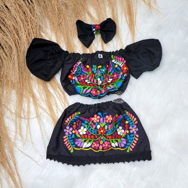 Traje coqueta// Traje primer cumpleaños para niña//Traje de bebé mexicano//Conjunto mexicano para niña//Vestido mexicano para niña/Bordado