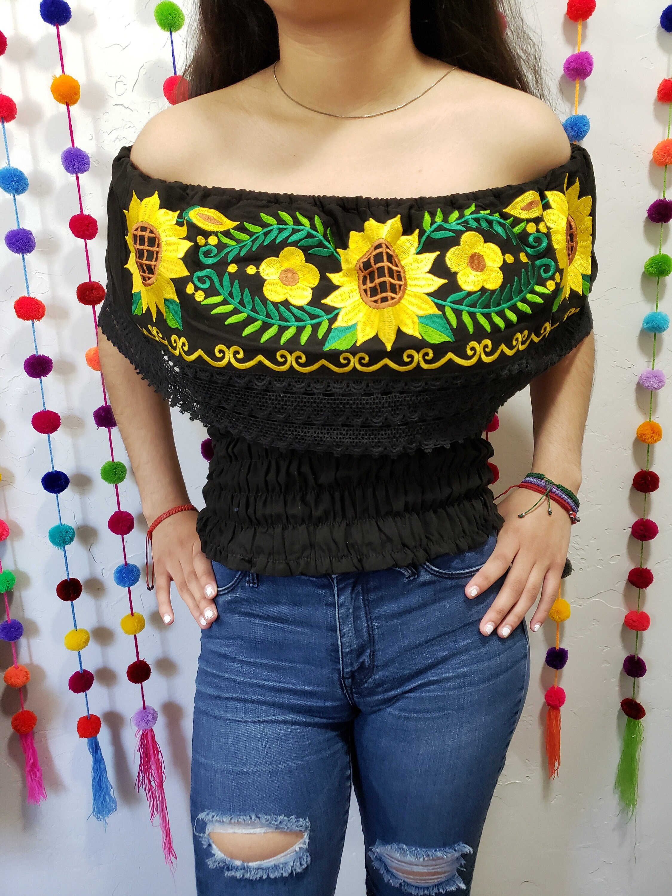 Sunflower Off-Shoulder Mexican Shirts/ Blusa Mexicana Artesanal Campesina Basica Blouse main image 4