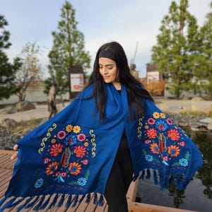 Virgen de guadalupe rebozo Mexicaanse geborduurde sjaal, Maagd Maria-sjaal, Mexicaanse traditionele sjaal, Mexicaanse dekenomslag, Mexicaanse deken.