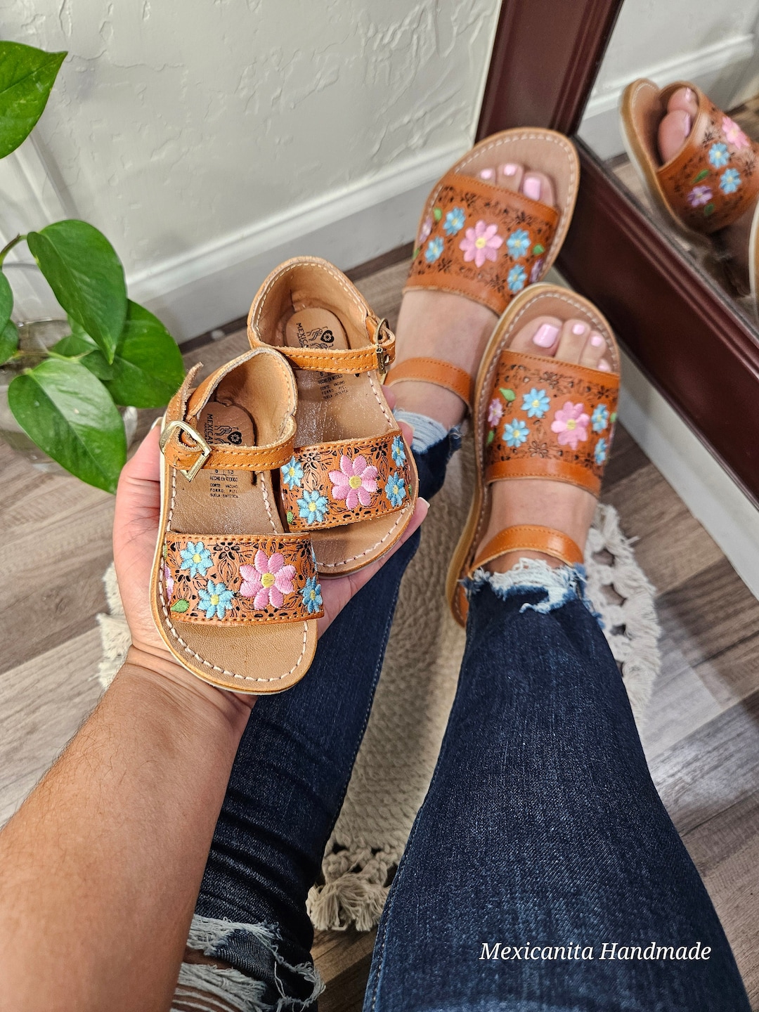 Handmade Leather Baby Huarache Sandals: Floral Mexican Sandals