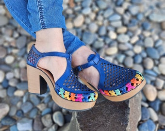 Blue canvas wedge shoes clearance