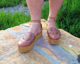 Tan Leather Huarache Sandal: Mexican Closed Toe Shoe, final sale