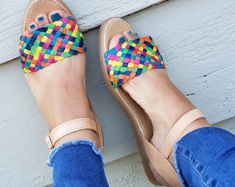 Sandalias Huarache de cuero: Zapatos mexicanos de punta abierta, venta final