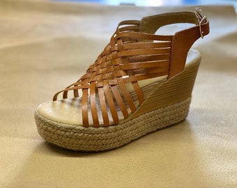 Sandalias de cuña Huarache de cuero: Tacón mexicano hecho a mano (8,9 cm) - Venta final