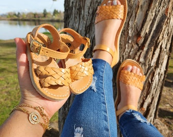 Matching Mom & Baby Huarache Sandals: Handmade Leather Shoes