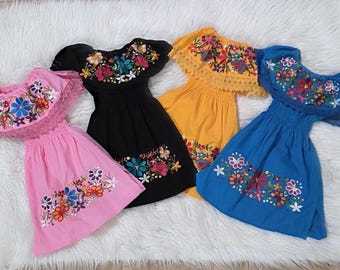 Off-Shoulder Mexican Dress for Little Girls: Floral Embroidered Outfit