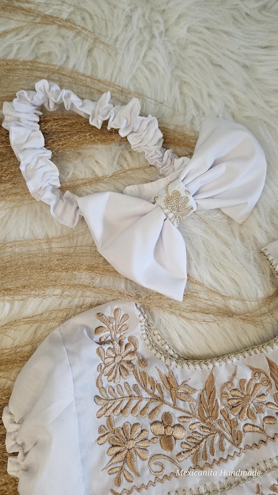Embroidered Baby Bodysuit and Bow Set: Mexican Cielito Lindo
