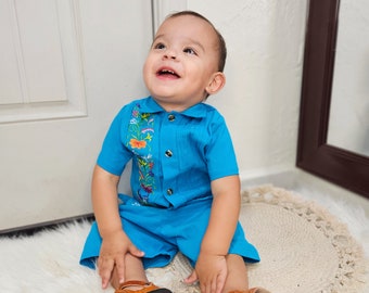 Besticktes Mexiko Baby Jungen Outfit: 2-teiliges verstellbares Shorts Set