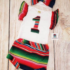 FINAL SALEMexican Serape outfit/Fiesta First birthday outfit girl, Serape 1st birthday outfit, Cinco de Mayo,Uno Birthday Party, Sombrero