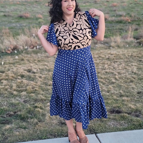Polka shops dot dress with Handembroidered otomi art ||Otomi dress|| Mexican Wedding dress||Fiesta dress|| Red polka dot dress