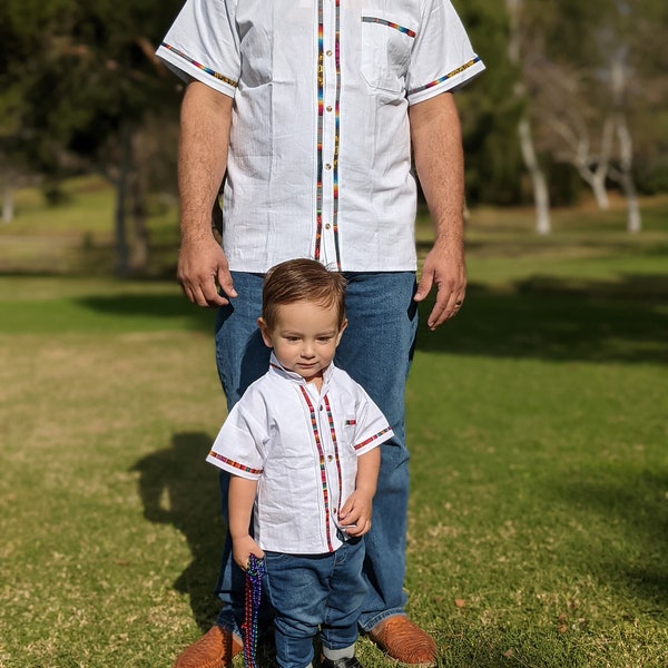 Dad and son matching guayaberas. Mexican guayaberas for Men and Boys, Dad and son outfit, Mexican outfit, Mexican guayabera set