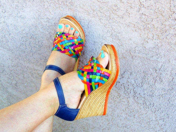 Mexican Wedges high Heel Huarache Sandal mexican Huarache