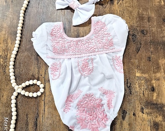 Embroidered Mexican Baby Bodysuit with Headband: Cielito Lindo Outfit