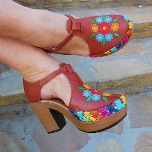 FINAL SALE Shedron Flores//Mexican wedges//High heel huarache//Mexican huarache//Mexican wedge sandal//Mexican heels//Huarache mexicano