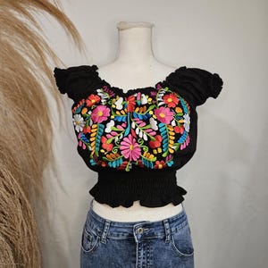 Mexican Embroidered off the Shoulder White Blouse, Lace Trim Mexican Embroidered off the Shoulder White Blouse, Lace Trim