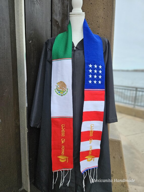 Embroidered Mexican American Graduation Stole: Class of 2025