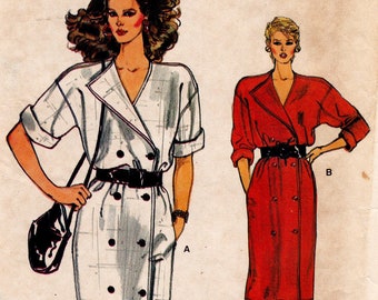 Vogue 8705 Vintage Sewing Pattern, Misses' Dress ~ Loose-fitting, Double Breasted Dress Sewing Pattern Size 12, ©1980s, UNCUT