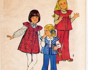 Simplicity 6534 Vintage Sewing Pattern, Child's Jumper or Top and Bell-Bottom Pants Sewing Pattern, Size 4, ©1974