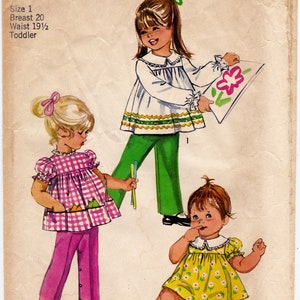 Simplicity 9090 Vintage Sewing Pattern, Toddler&#39;s Top, Pants and Bloomers Sewing Pattern, Size 1, ©1970