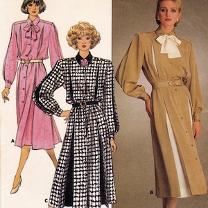 Butterick 3407 Vintage Sewing Pattern, Misses&#39; Dress ~ Front Button with Length Variations Dress Pattern, Size 8-12, ©1985, UNCUT
